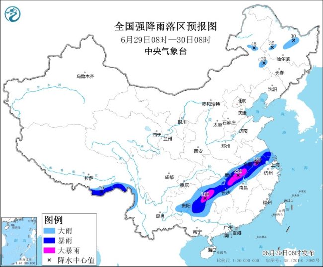 长江中下游及广西贵州有暴雨灾害中高风险