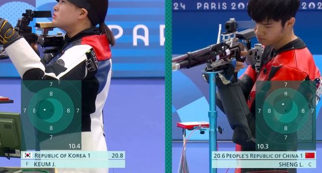气步枪韩国选手表情 紧张起伏背后的金牌争夺战