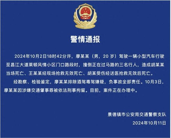 一家三口被撞案肇事司机被批捕