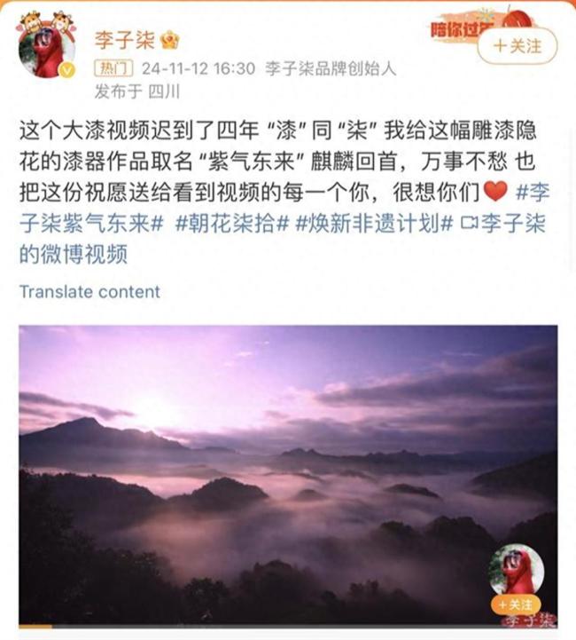 李子柒回归视频5小时观看量破亿