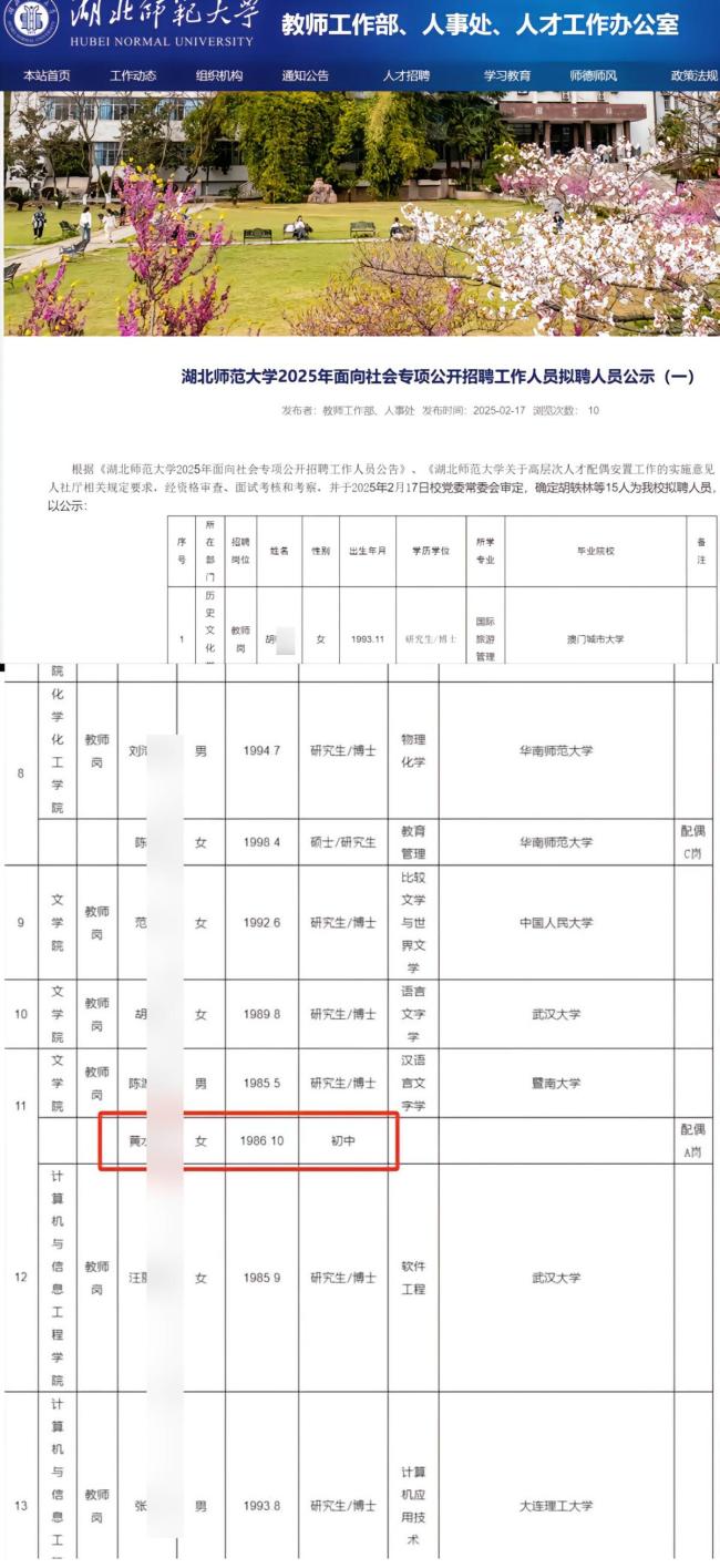 高校回應錄用初中學歷人員 配偶安置政策執(zhí)行