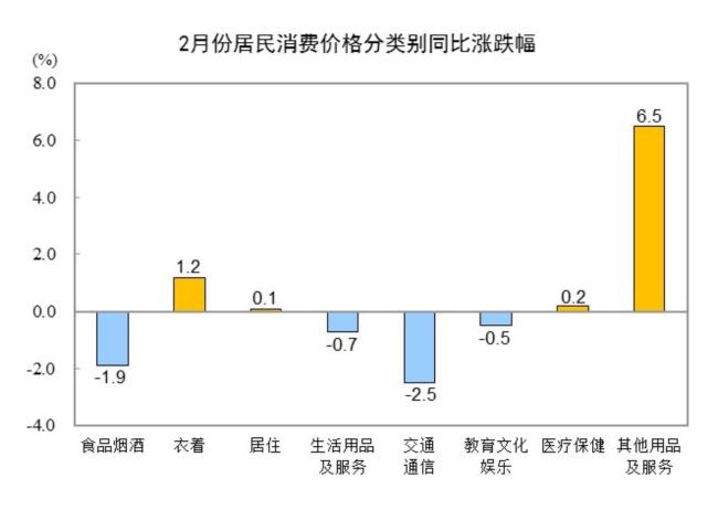 2025年2月份居民消费价格同比下降0.7%