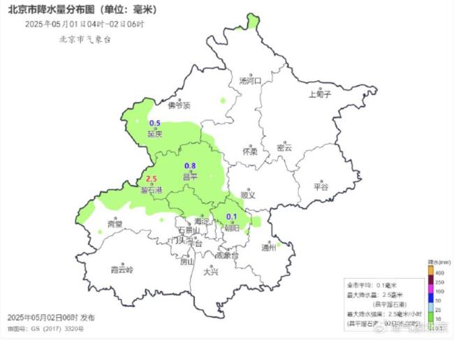 截至11時,，北京全市平均降水量0.5毫米，最大降水量在懷柔 西部北部仍有陣雨