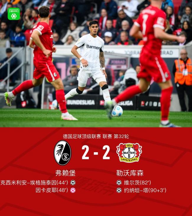 德甲：勒沃庫(kù)森2-2弗賴堡 絕平拜仁奪冠