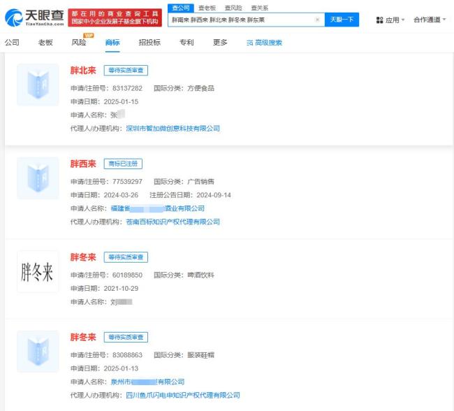 胖南來胖西來胖北來商標(biāo)遭搶注