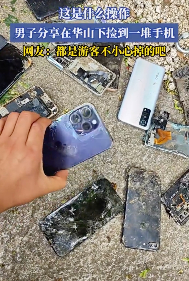 男子在华山下捡到一堆手机
