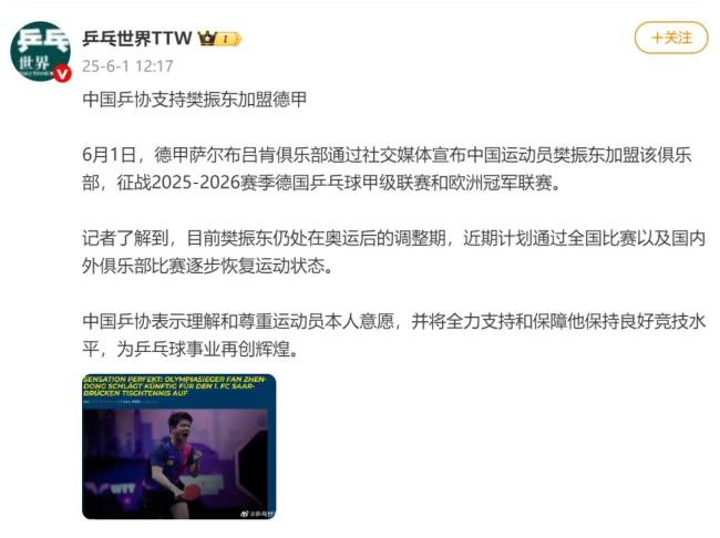 莫雷加德談與樊振東成隊友 超級期待他的加入