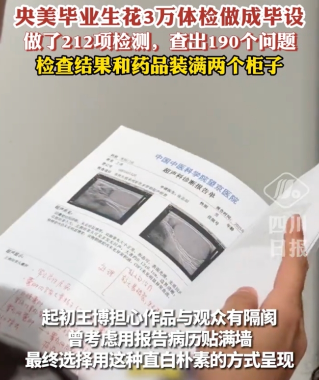 央美畢業(yè)生花3萬體檢做成畢設：做了212項檢測,，查出190個問題