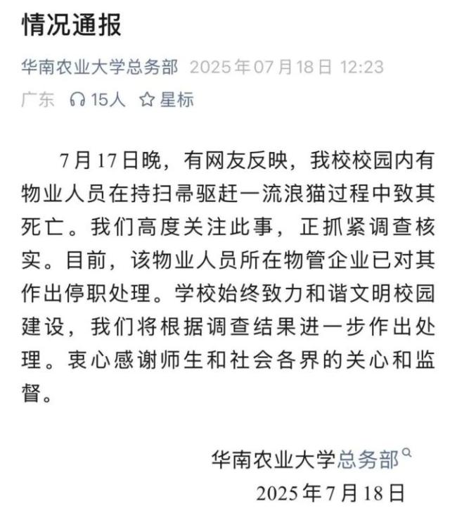 高校物業(yè)人員打死懷孕流浪貓