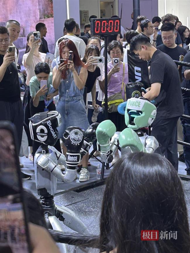 世界机器人大会现场上演拳击赛 机器人成“流量密码”
