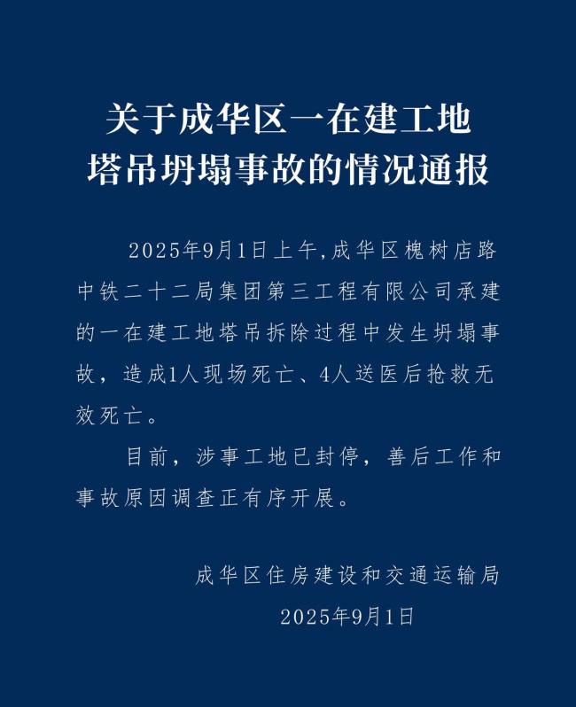成都一在建工地塔吊发生倒塌