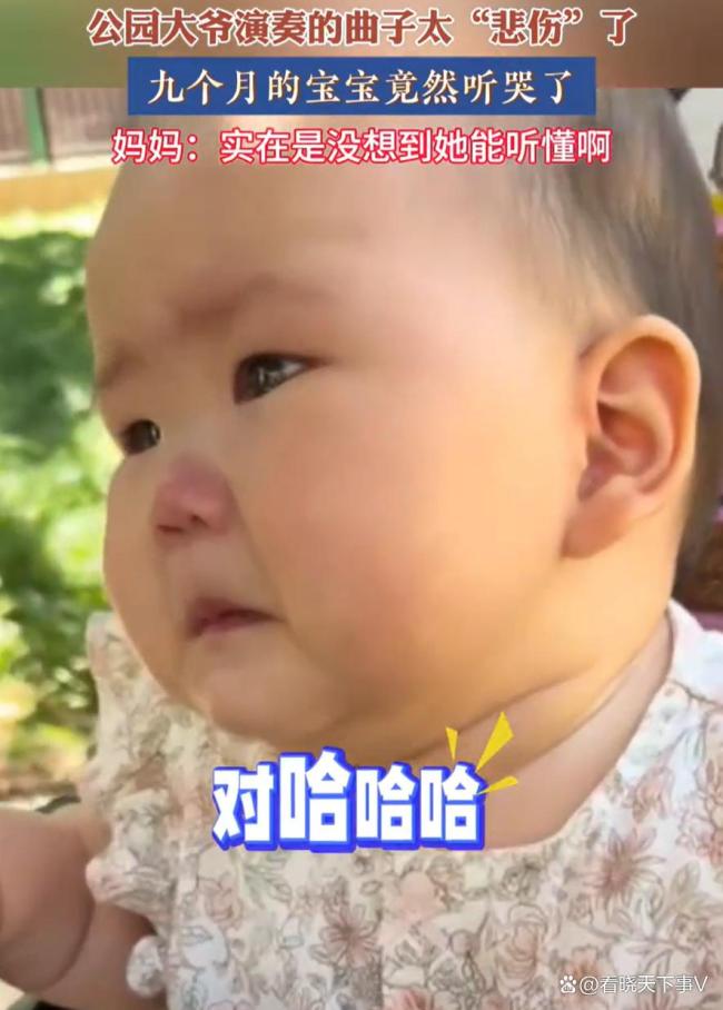 公园里爷爷演奏曲子9个月萌娃竟然听哭了 音乐触动心灵