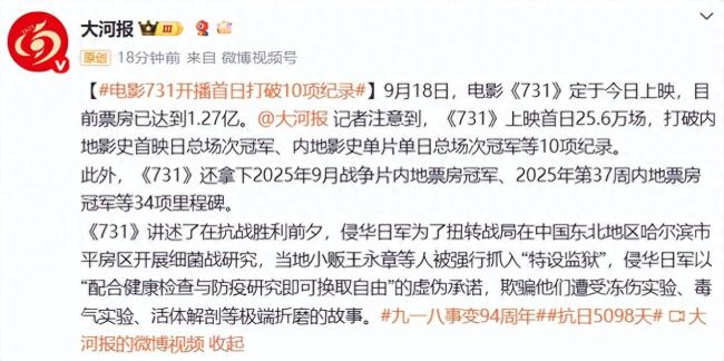 电影《<strong>731</strong>》上映首日打破10项纪录