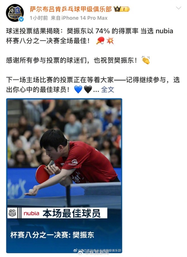 樊振东德国杯八分之一决赛全场最佳