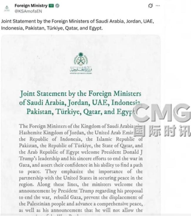 沙特等多国联合声明呼吁巴勒斯坦建国