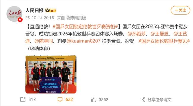 国乒女团成员包揽世界排名前五