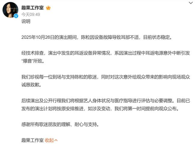 陈粒演出时耳返爆炸 舞台事故引发关注