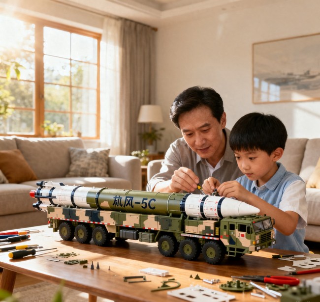 科技启蒙里的家国情怀!硬核家长手工打造“东风-5C”模型