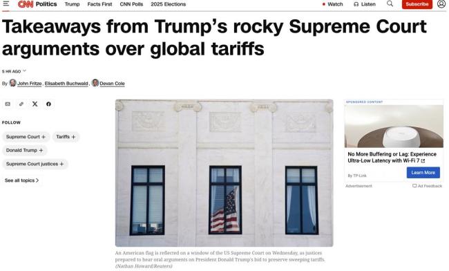 美关税大案两个半小时辩论充满质疑 总统权力边界受审