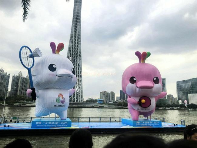拍到全运会吉祥物可爱踩水瞬间 湾区萌物传递全运热情