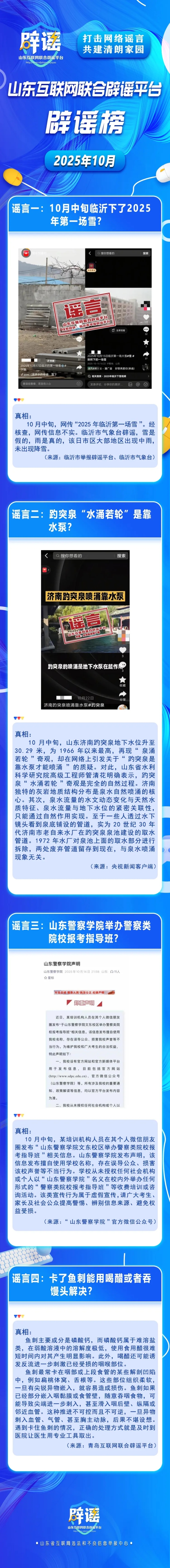 山東互聯(lián)網(wǎng)聯(lián)合辟謠平臺(tái)2025年10月辟謠榜