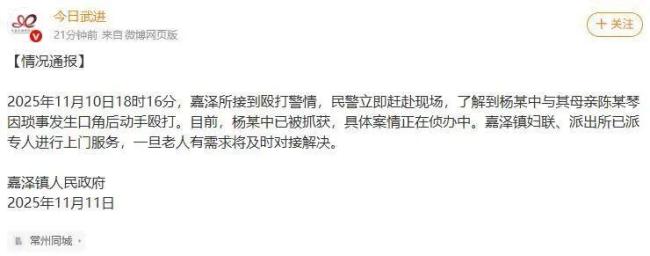 当地通报儿子暴打93岁母亲 视频引发网友谴责