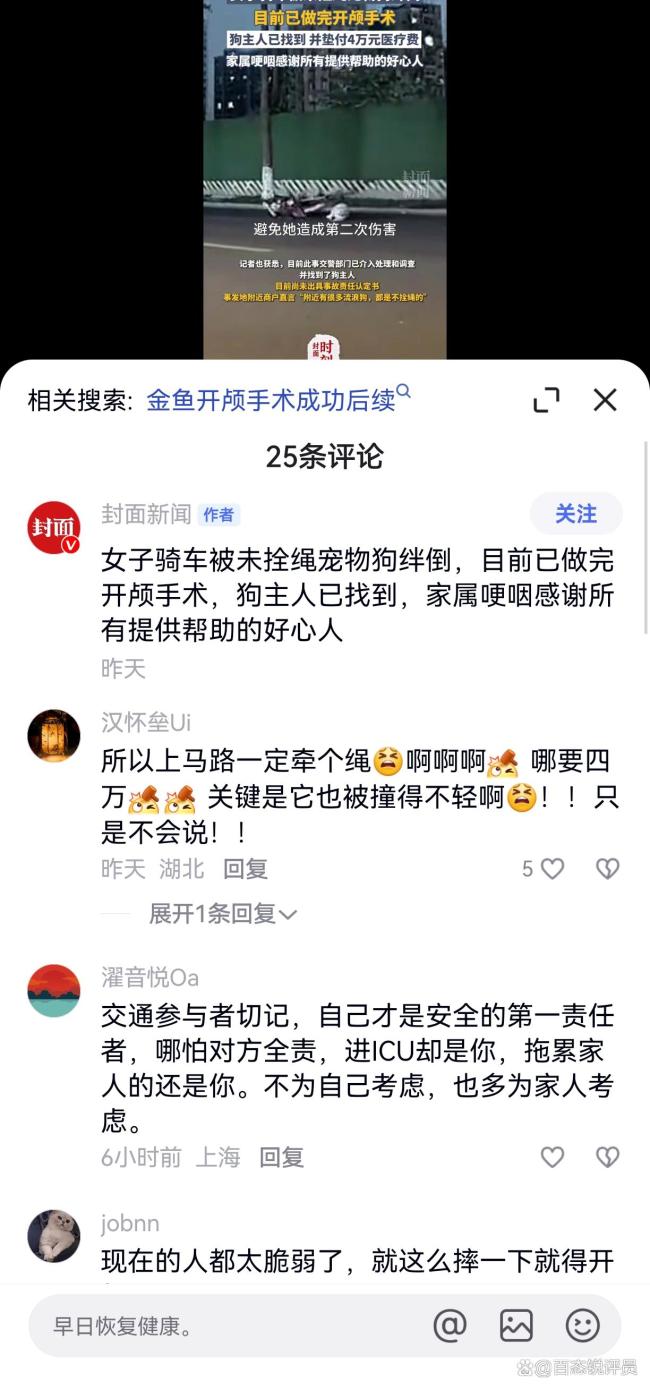 女子被未拴绳狗绊倒 做开颅手术 文明养犬责任不容推卸