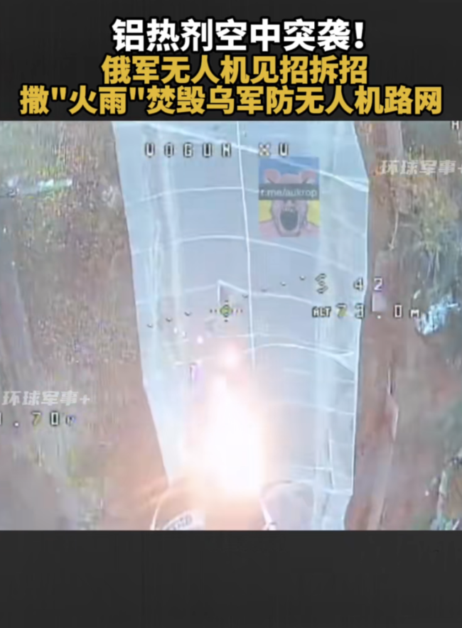 俄军无人机焚毁乌军防无人机路网！铝热剂空中突袭
