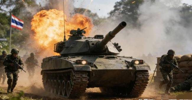 現(xiàn)場：泰軍再炸柬賭場園區(qū)裝甲車碾過牌樓