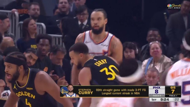 库里连续69场有三分入账