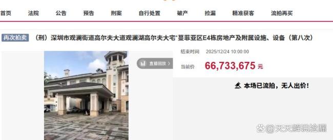 估值2亿元别墅6673万元起拍没人要 手表却拍出五千多万