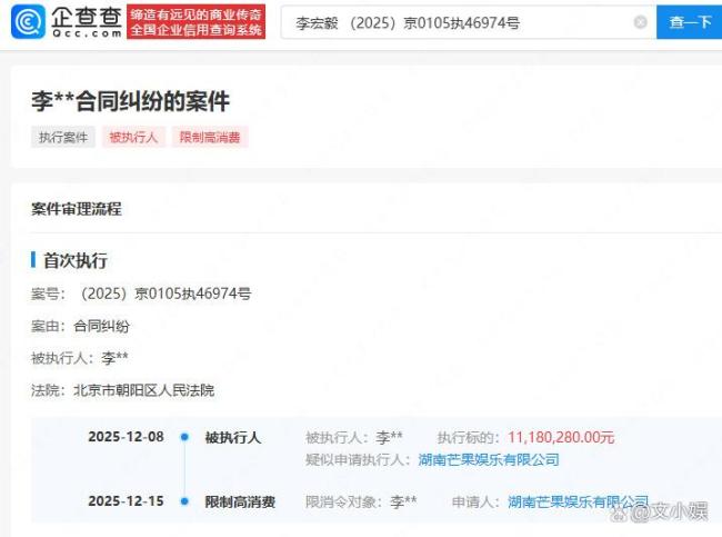 演员李宏毅被限高 涉案金额超1118万