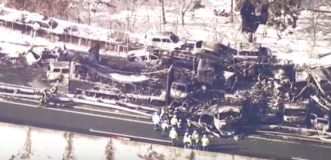 日本67辆车连撞 20车起火燃烧 大雪引发严重事故