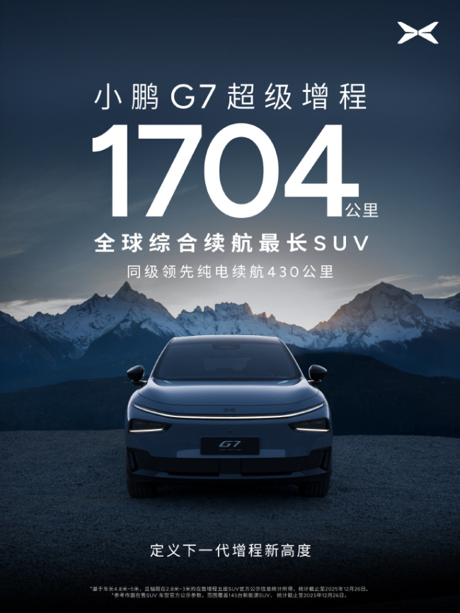 1704公里超长续航SUV小鹏G7来了 全球最长综合续航车型登场
