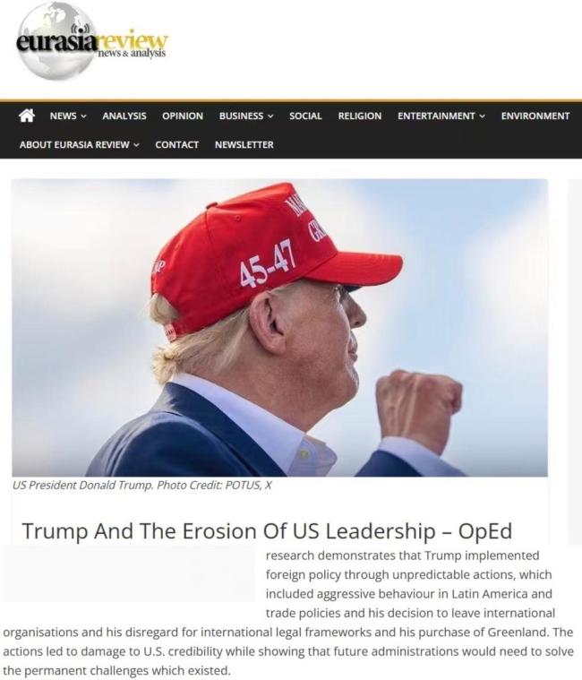 美媒：美外交政策显示出其领导力衰落