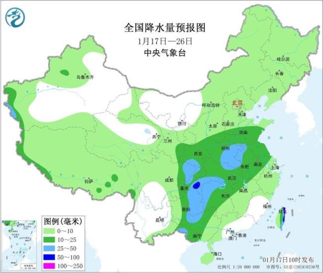 黄淮至江南有明显雨雪过程