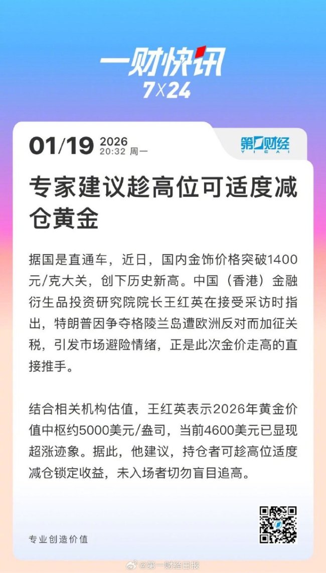 专家建议趁高位适度减仓黄金 