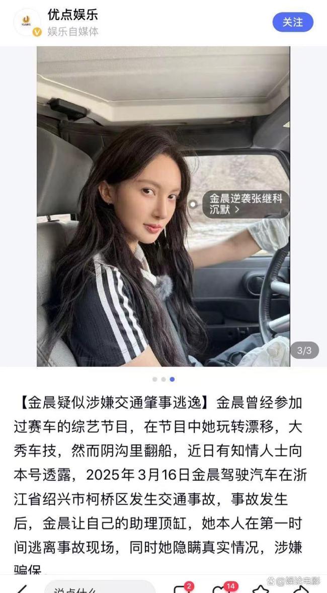 演员金晨疑似涉嫌骗保 逃逸事件引发关注