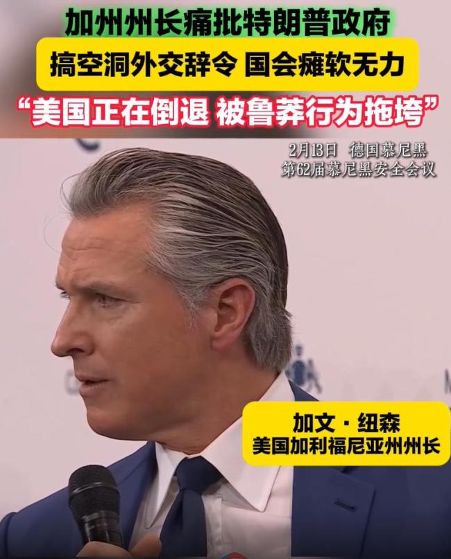 加州州长称美国正在被鲁莽行为拖垮