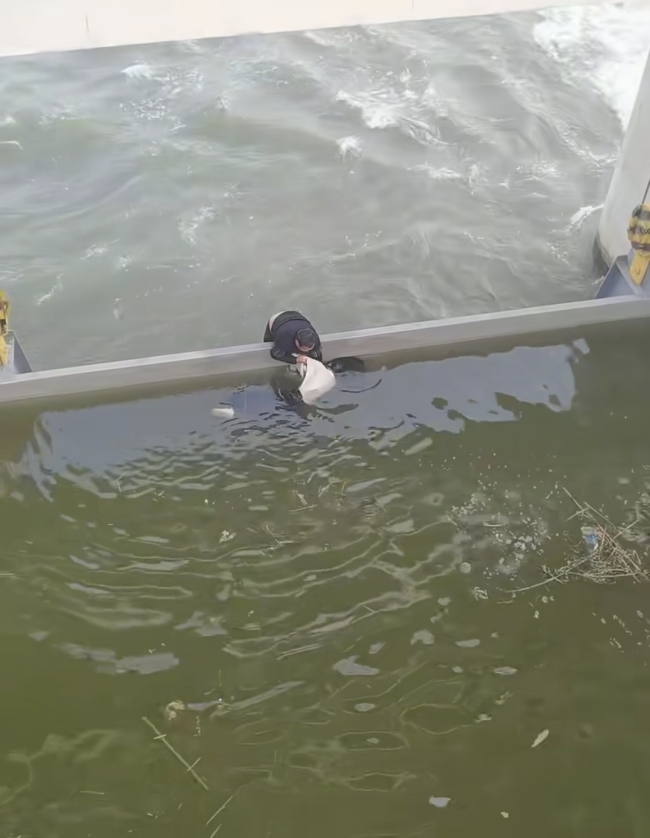 一男子跳入河道闸口救起落水女子