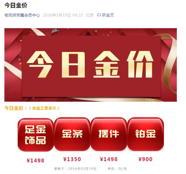 金饰价格跳水 一夜跌了55元 金价震荡走低