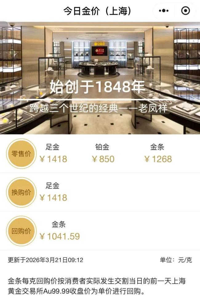 金饰价格跌破1400元 一夜回到“千四时代”