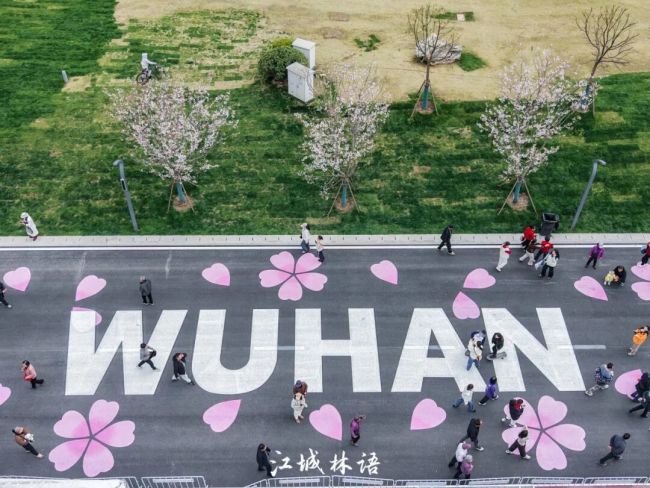 武汉欢乐谷簪花团队为汉马选手加油