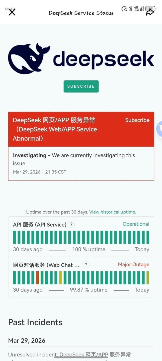 DeepSeek宕机12小时后恢复服务 用户短暂分流引发讨论