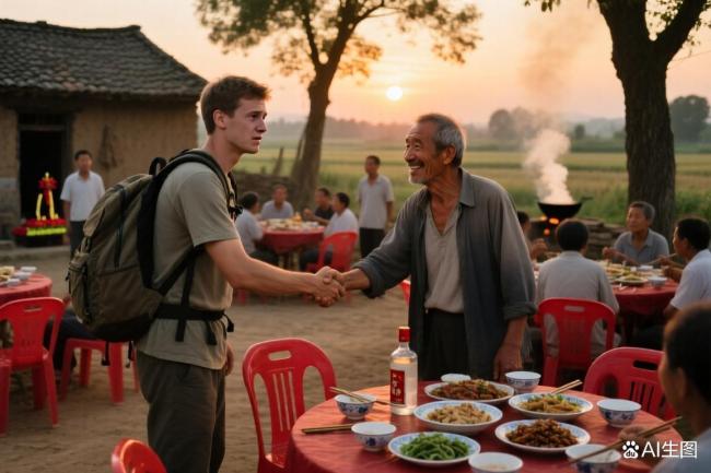 村民办白事酒席老外当成饭店 善意化解尴尬