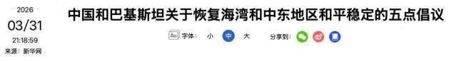 中巴呼吁保护霍尔木兹海峡船只安全