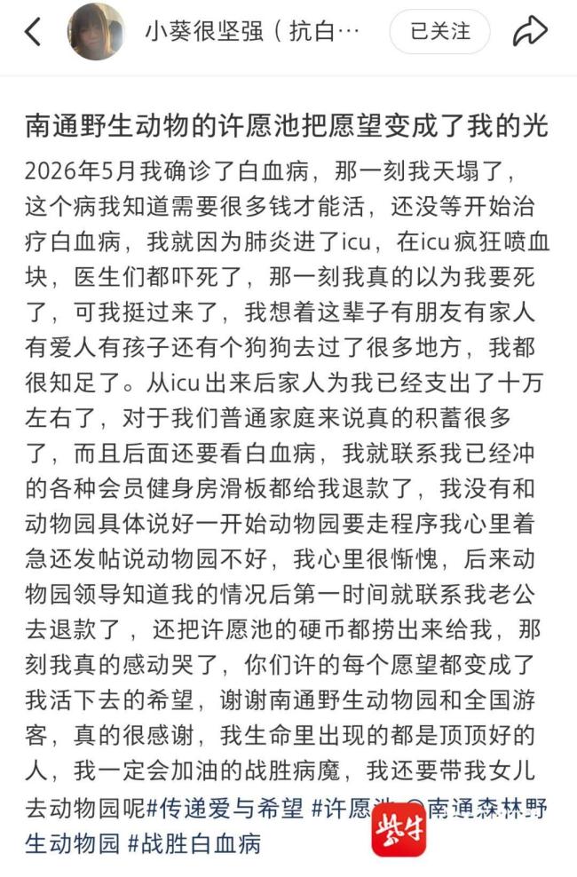 动物园捞许愿池硬币捐给白血病妈妈 善意照亮生命希望
