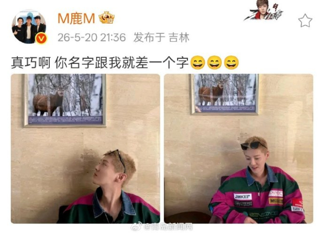 鹿晗马鹿合照