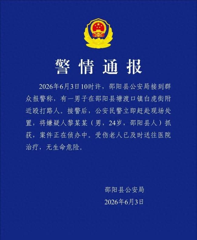 湖南警方通报“男子街头殴打路人” 嫌疑人已被抓获