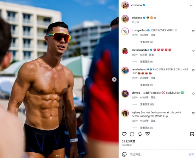 这身材无敌了！41岁C罗享受佛罗里达海滩时光，肌肉轮廓格外抢眼 自律造就完美身材
